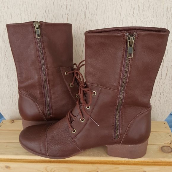 Volcom IN THE MODE Brown Leather Mid-calf Boots (7) - Picture 2 of 8